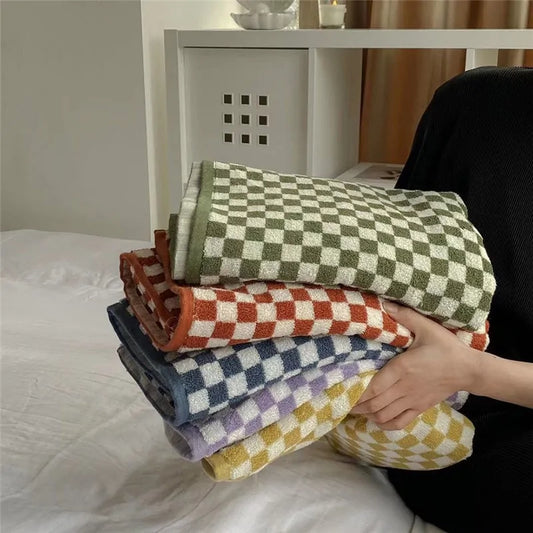 Retro Checkerboard Plaid Long-Staple Cotton Towel