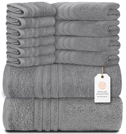 12 Pcs Bath Towel Set Wealuxe Collection 100% Cotton