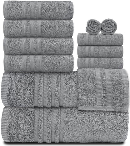 12 Pcs Bath Towel Set Wealuxe Collection 100% Cotton