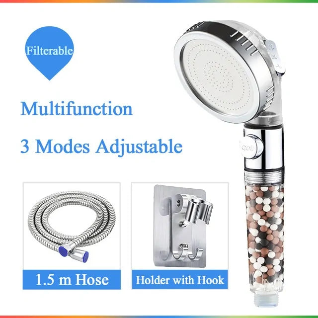 3-Function High Pressure SPA Shower Head With Filter